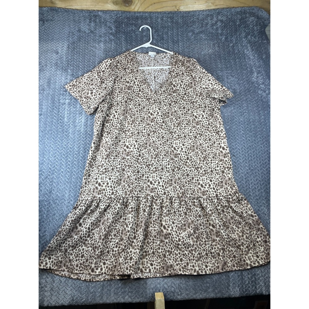A New Day Shift Dress Women's Leopard Tiered Ruffled V-Neck Short Sleeve - 2XL